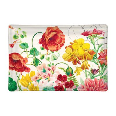 Rectangular glass soap dish with Poppies and Posies design by Michel Design Works, shown against a white background