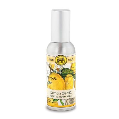 Michel Design Works Lemon Basil room spray bottle with silver metal container on white background