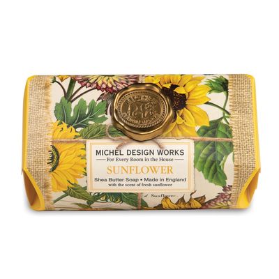 Michel Design Works sunflower triple-milled large bath soap bar displayed against a clean white background