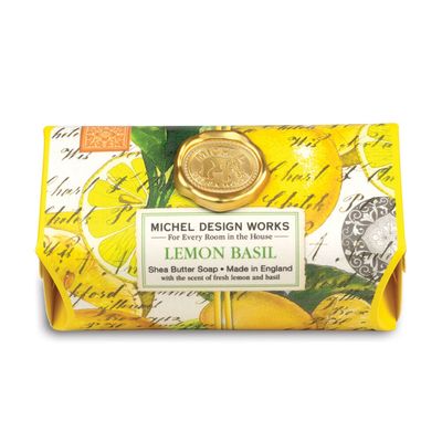 Michel Design Works lemon basil triple-milled bath soap bar displayed on white background