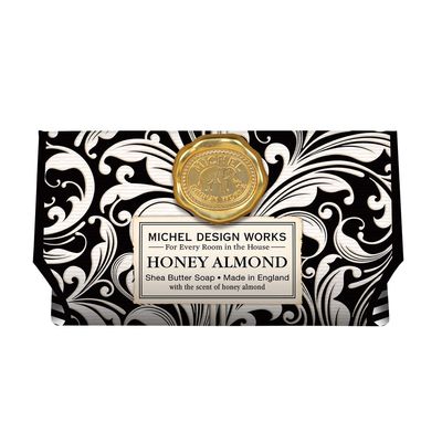 Michel Design Works Honey Almond triple-milled bath soap bar, 8.7 oz, displayed against a neutral studio background