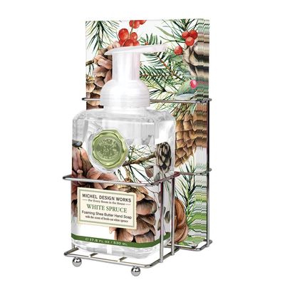 White Spruce Soap, Napkins &amp; Caddy Set by Michel Design Works displayed as a complete gift collection on a neutral background.