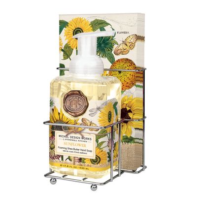 Michel Design Works Sunflower foaming hand soap and napkin caddy set displayed against a white background in studio lighting
