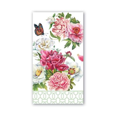 Package of Michel Design Works Blush Peony triple-ply paper napkins, 15-pack, displayed against a white background