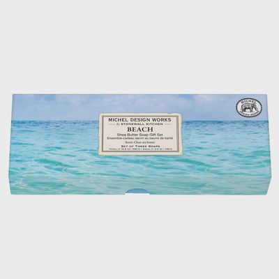 Michel Design Works Beach Foaming Hand Soap Gift Set displayed against a clean white background, featuring coordinated bottles and packaging in coastal-inspired colors.