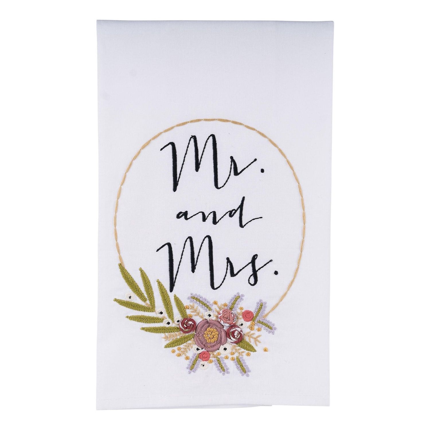 Flower Wreath Mr. &amp; Mrs. Tea Towel