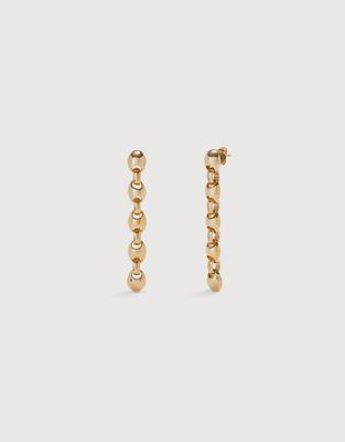 Uno de 50 Ser Intrepida drop earrings in 18k gold-plated bead link design, displayed against a white background