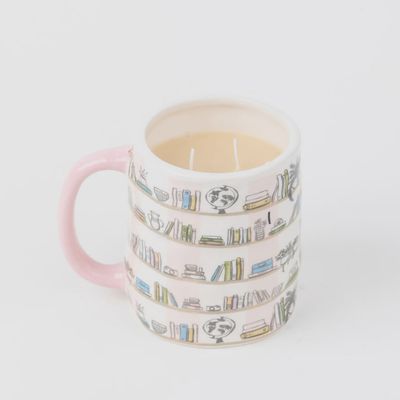 Bridgewater Sweet Grace soy candle next to a matching reusable mug on a neutral background