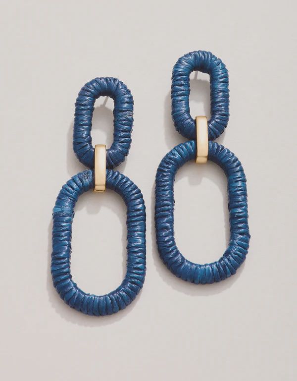 Straw Link Earrings Navy