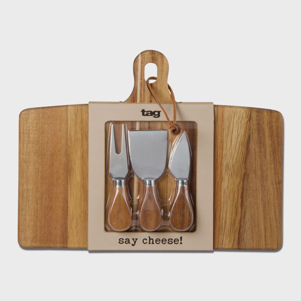 Say Cheese Long Acacia Board And Cheese Utensil Set