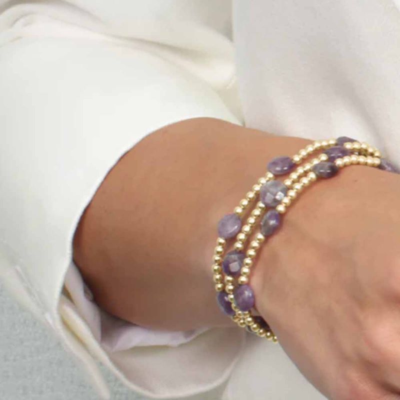 Admire Gold 3mm Bead Bracelet - Amethyst