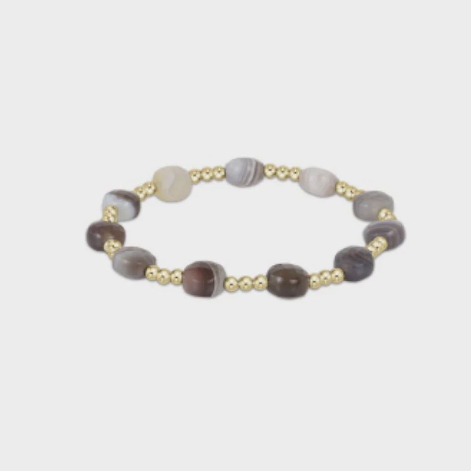 Admire Gold 3mm Bead Bracelet - Botswana Agate