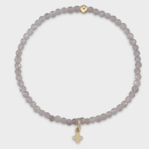 Labradorite 3mm Bead Bracelet - Signature Cross Small Gold Charm