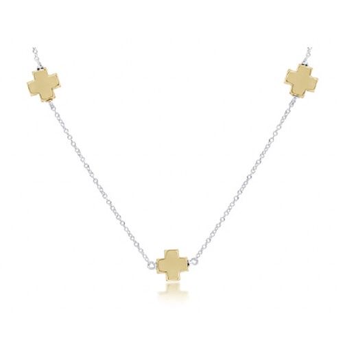 17&quot; Choker Simplicity Chain Sterling Mixed Metal - Signature Cross Gold