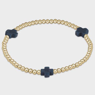 Signature Cross 3mm Gold Bracelet - Navy
