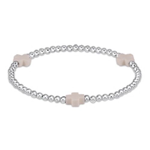 Extends - Signature Cross Sterling Pattern 3mm Bead Bracelet - Off-White