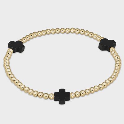 Signature Cross 3mm Gold Bracelet - Onyx