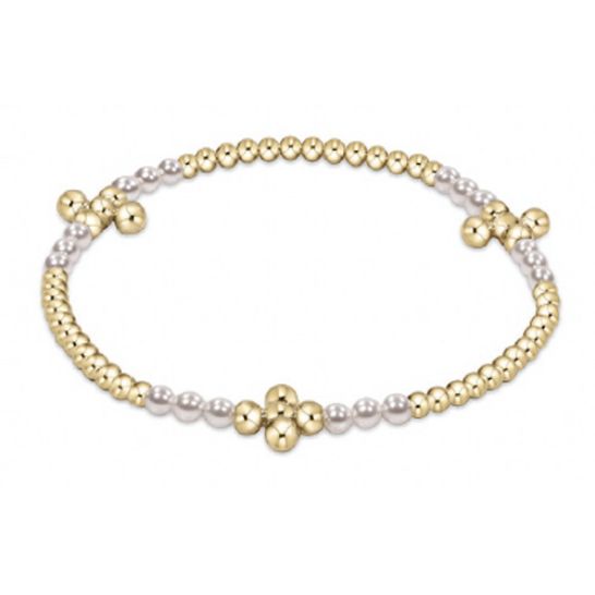 Signature Cross Gold Bliss Pattern 2.5mm Bead Bracelet - Pearl