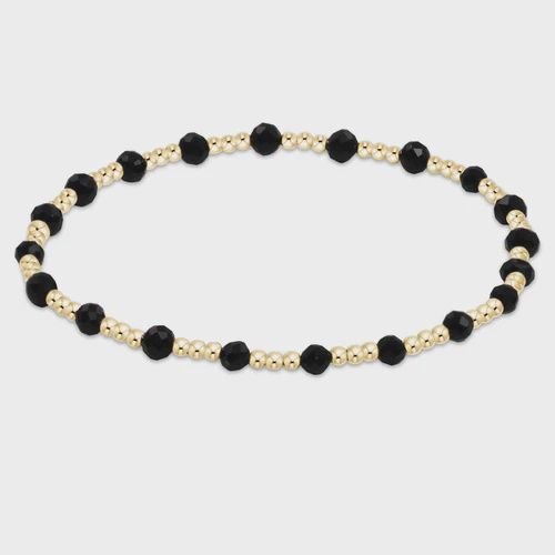 Gemstone Gold Sincerity Pattern 3mm Bead Bracelet - Faceted Onyx