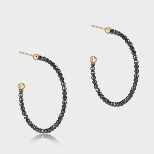 Beaded Gemstone 1.25&quot; Post Hoop - 2mm Faceted Hematite