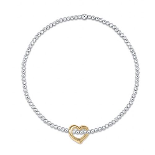 Sterling Mixed Metal 2.5mm Bead Bracelet - Love Gold Charm