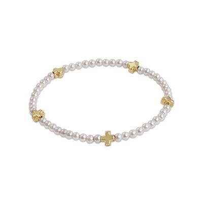 Signature Cross Small 3mm Pearl Bracelet - Gold