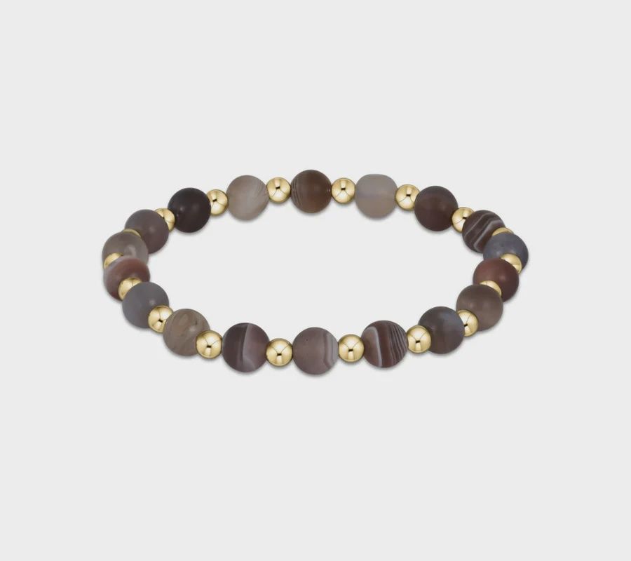 Gold Grateful Pattern 6mm Bead Bracelet - Matte Botswana Agate