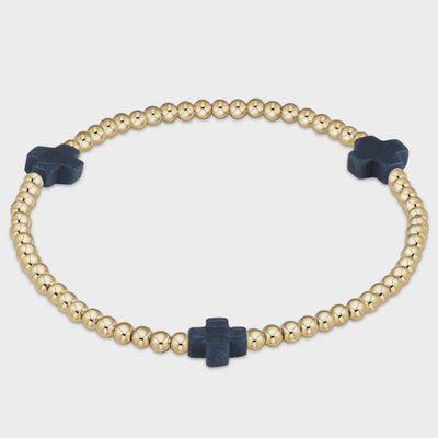 Extends Signature Cross 3mm Gold Bracelet - Navy