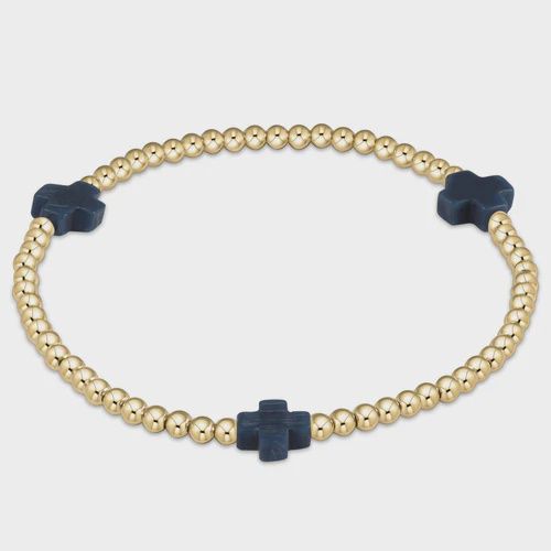 Extends - Signature Cross Gold Pattern 3mm Bead Bracelet - Navy