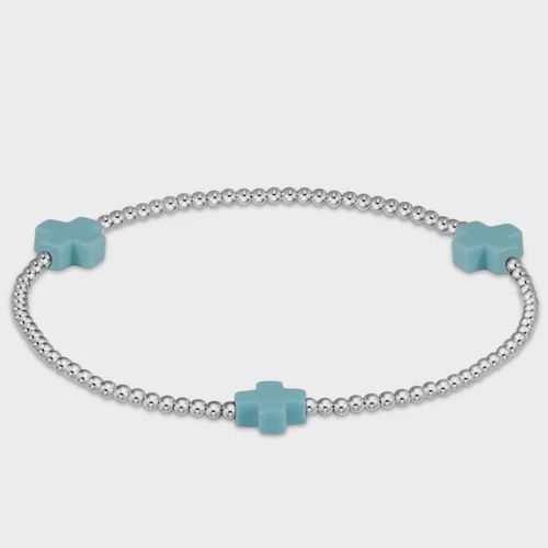 Signature Cross Sterling 3mm Bead Bracelet - Turquoise