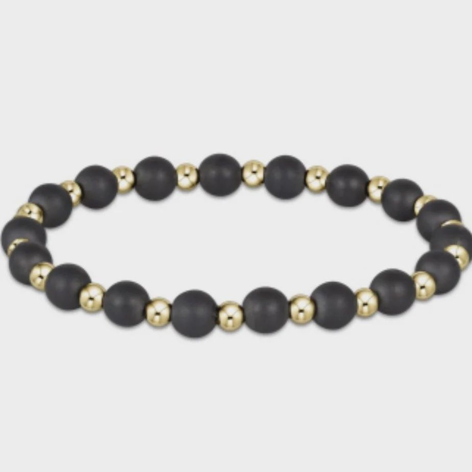 Gold Grateful Pattern 6mm Bead Bracelet - Hematite