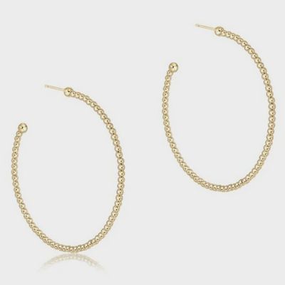 Beaded Classic 1.25" Post Hoop - 2mm Gold