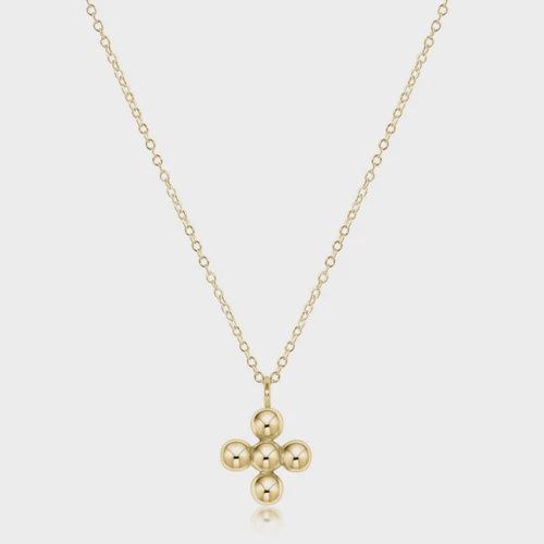 16&quot; Necklace - Classic Beaded Signature Cross Gold Charm - 4mm