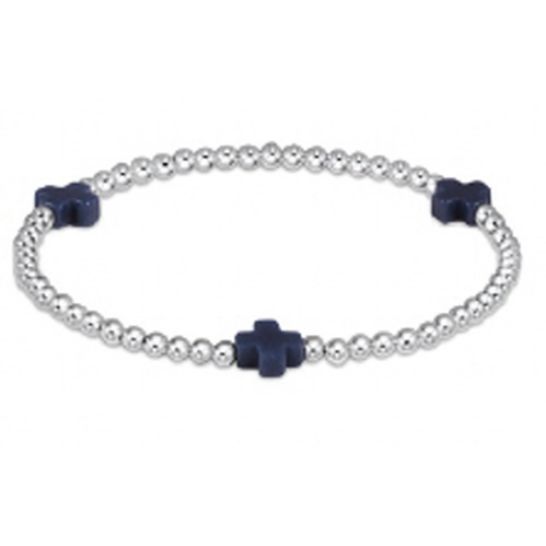 Signature Cross Sterling Pattern 3mm Bead Bracelet - Navy