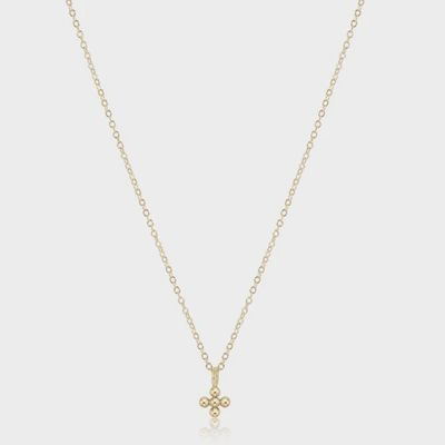 16" Necklace Gold - Signature Cross Beaded Small Gold Charm
