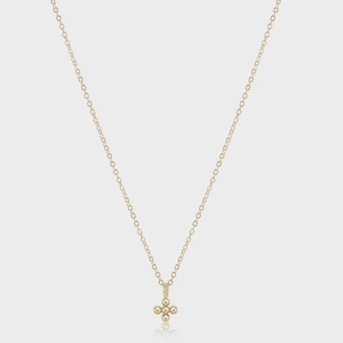 16&quot; Necklace Gold - Classic Beaded Signature Cross Small Gold Charm