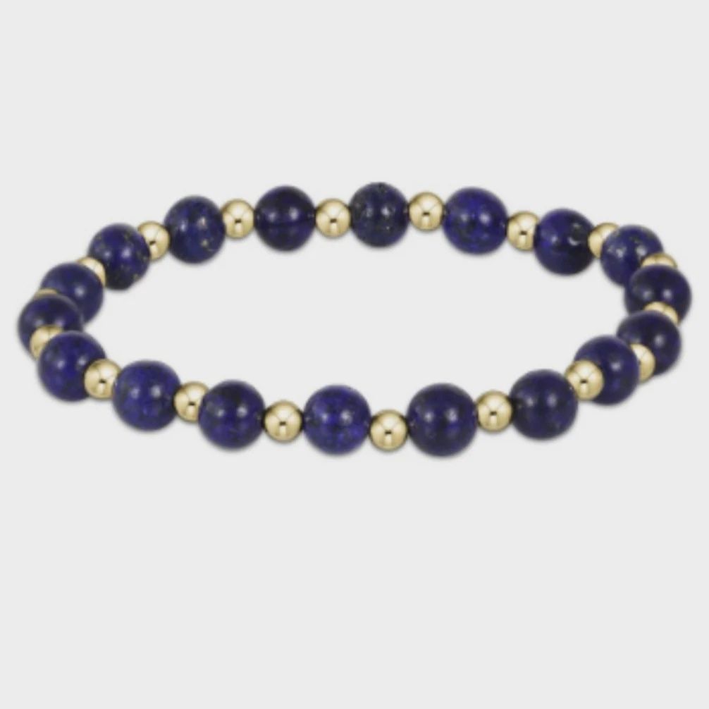 Gold Grateful Pattern 6mm Bead Bracelet - Lapis
