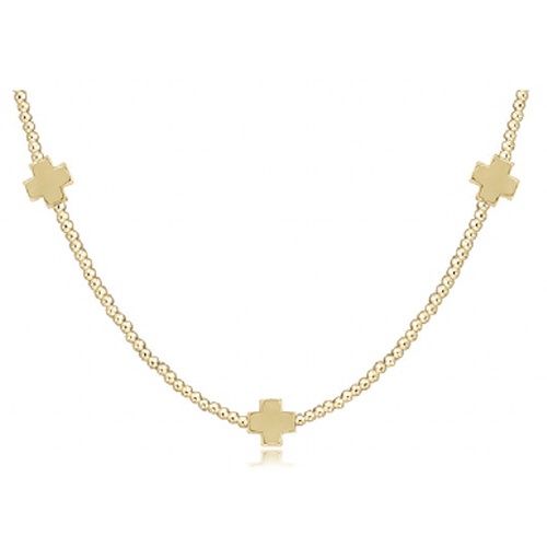 15&quot; Choker Signature Cross Gold Pattern 2mm Bead - Signature Cross Gold