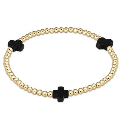 Extends Signature Cross 3mm Gold Bracelet - Onyx