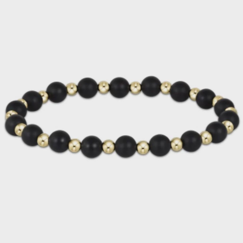 Gold Grateful Pattern 6mm Bead Bracelet -Matte Onyx