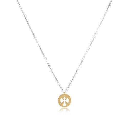 16&quot; Necklace Sterling Mixed Metal - Guardian Angel Gold Disc