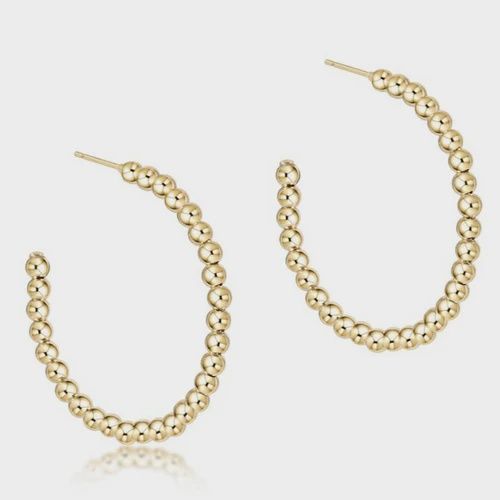 Beaded Classic 1.25&quot; Post Hoop - 3mm Gold