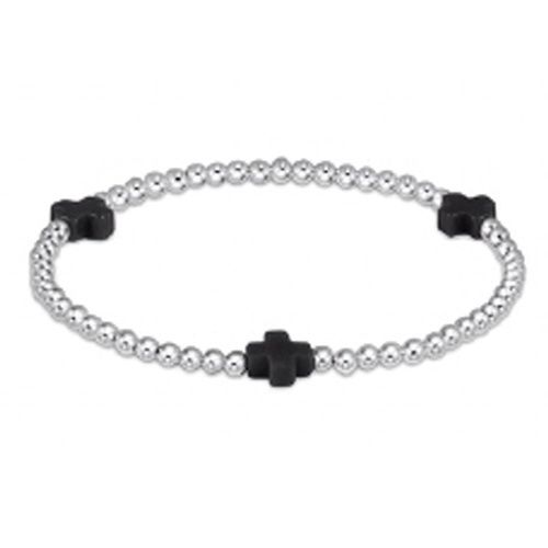 Extends - Signature Cross Sterling Pattern 3mm Bead Bracelet - Onyx