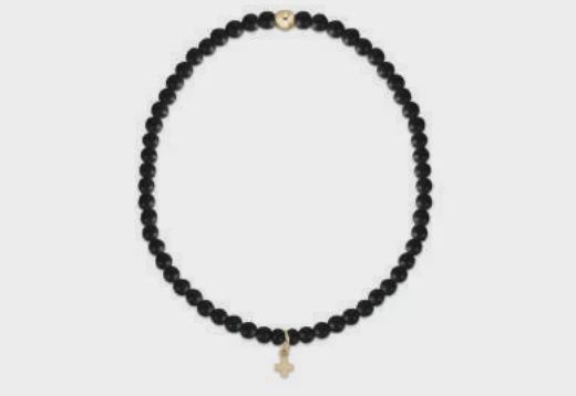 Matte Onyx 3mm Bead Bracelet - Signature Cross Small Gold Charm