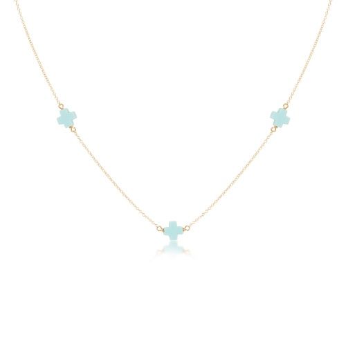 17&quot; Choker Simplicity Chain Gold - Signature Cross Turquoise
