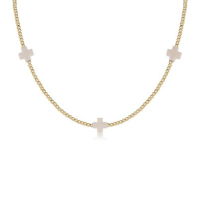 15" Choker Beaded - Signature Cross 2mm Gold - Off-White