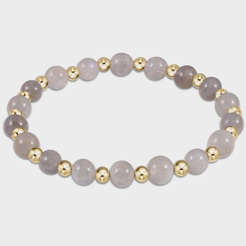 Gold Grateful Pattern 6mm Bead Bracelet - Labradorite