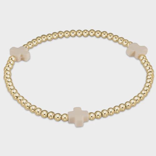 Extends - Signature Cross Gold Pattern 3mm Bead Bracelet - Off-White
