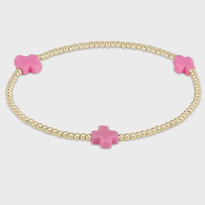 Extends Signature Cross 3mm Gold Bracelet - Bright Pink
