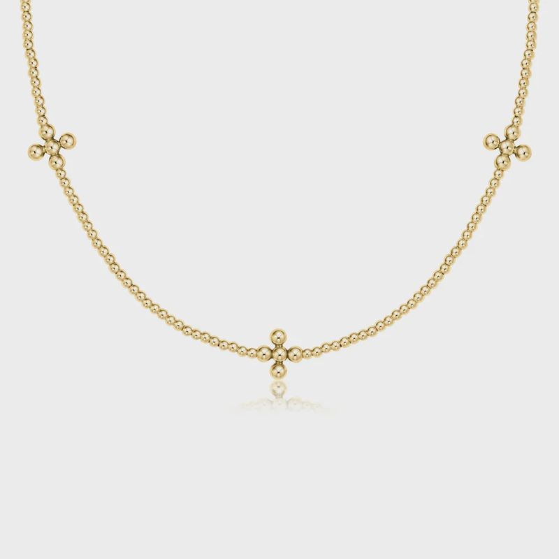 15&quot; Choker Signature Cross Gold Pattern 2mm Bead - Classic Beaded Signature Cross Gold - 3mm Bead Gold